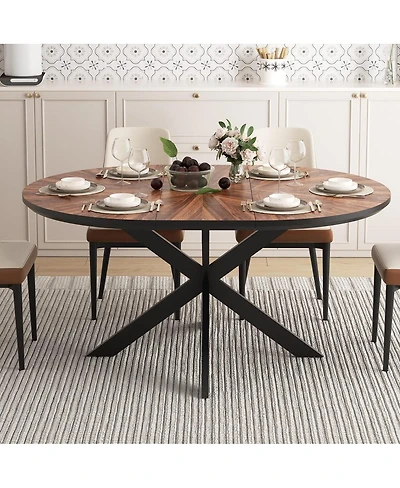 Streamdale Furniture Extendable Round Dining Table, Solid Wood and Metal