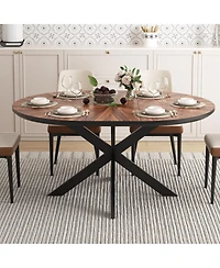 Streamdale Furniture Extendable Round Dining Table, Solid Wood and Metal