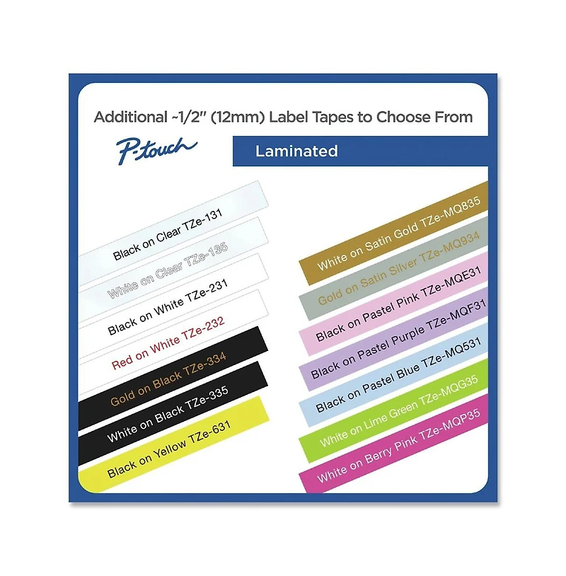 Brother P-Touch TzEMQ531 0.47 Inch x 26.2 Foot TZ Standard Adhesive Laminated Labeling Tape