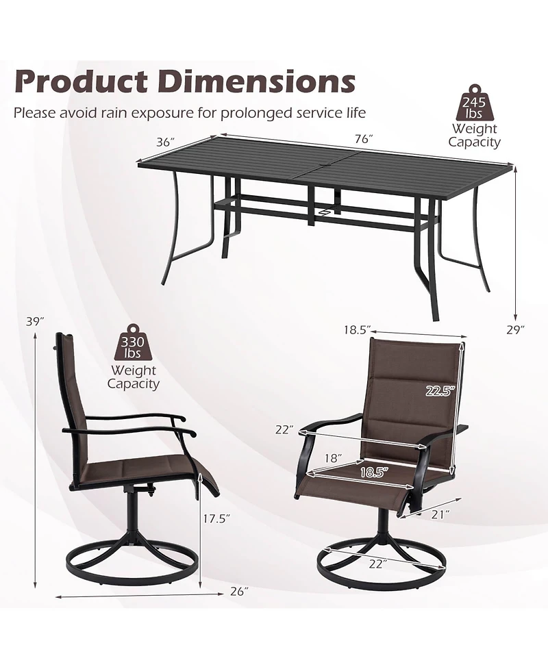 Costway 9 Piece Outdoor Dining Set, 76" Rectangular Patio Table with Umbrella Hole for Balcony