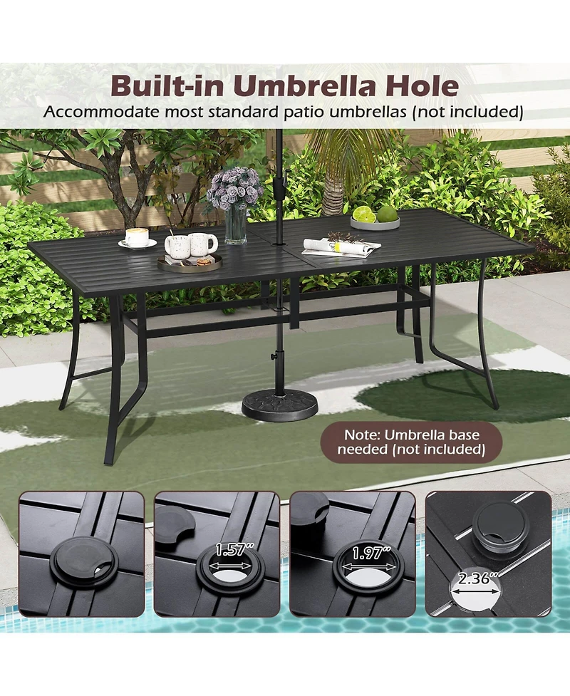 Costway 9 Piece Outdoor Dining Set, 76" Rectangular Patio Table with Umbrella Hole for Balcony
