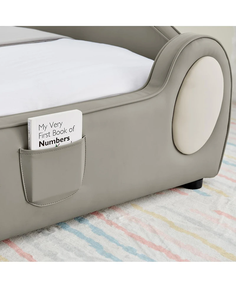 Streamdale Furniture Twin Size Cute Cloud Pu Leather Kids Bed with Guardrails and Storage