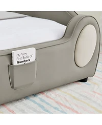 Streamdale Furniture Twin Size Cute Cloud Pu Leather Kids Bed with Guardrails and Storage