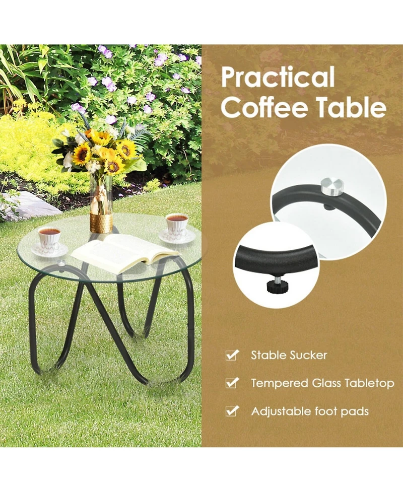 Clihome 3 Pieces Patio Rattan Furniture Set with 2 Wicker Chairs and Glass Side Table