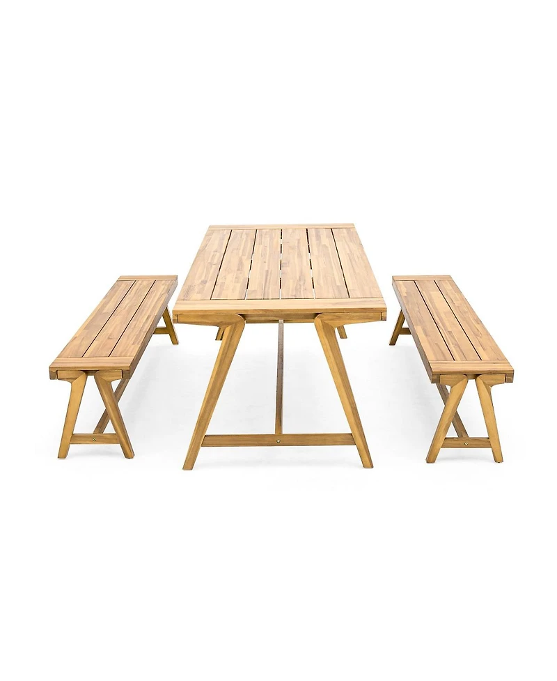 Asagikoiai 3-Piece Acacia Wood Outdoor Picnic Dining Set with Benches