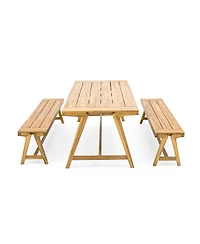 Asagikoiai 3-Piece Acacia Wood Outdoor Picnic Dining Set with Benches