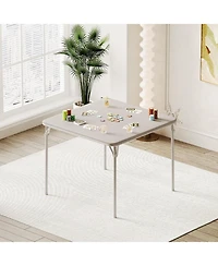 gaomon 33.6" Square Folding Table With Pu Soft Cushion Top, Portable Heavy-Duty Metal Frame