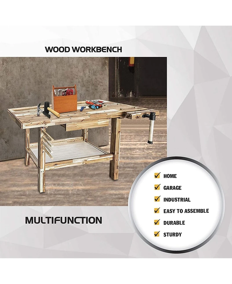 Olympia Tools 48 Inch Acacia Hardwood Woodworking Carpentry Workbench Storage