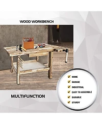 Olympia Tools 48 Inch Acacia Hardwood Woodworking Carpentry Workbench Storage