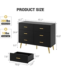gaomon 6-Drawer Modern Wood Dresser with Handles, Deep Storage