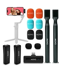 Movo Wireless Mini Di Duo Dual Ultra Compact Wireless Lavalier Microphones for iPhone with Handheld Adapter