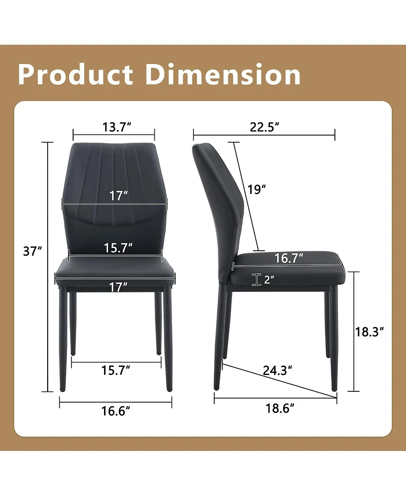 Streamdale Furniture Set of 3 Black Ergonomic Pu Dining Chairs