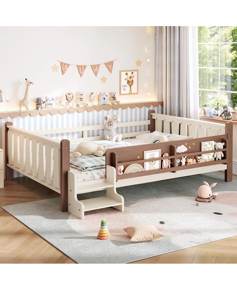 Streamdale Furniture Solid Wood Floor Bed with Storage Bookcases and Stairs