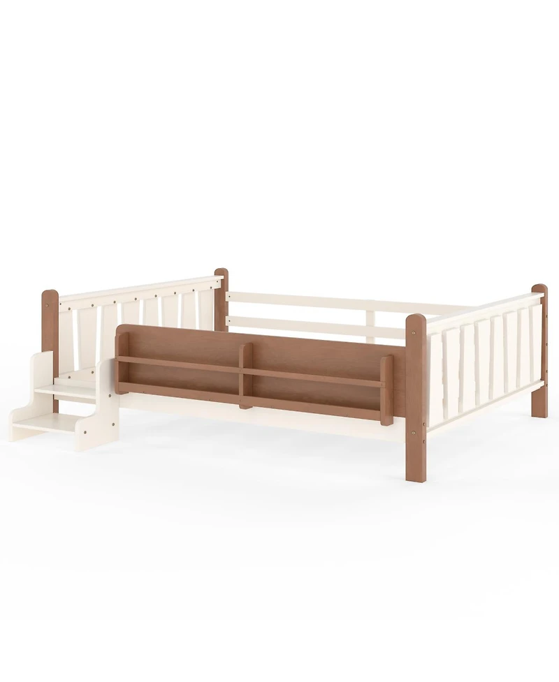 Streamdale Furniture Solid Wood Floor Bed with Storage Bookcases and Stairs