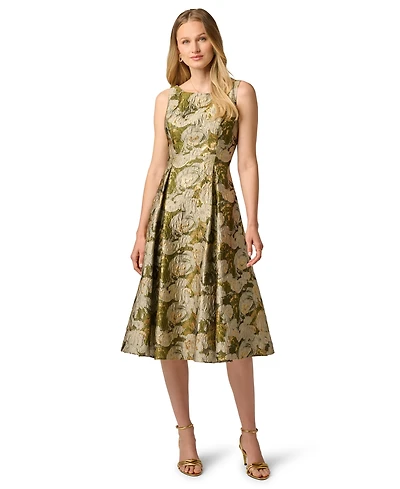 Adrianna Papell Women's Printed Boat Neck Midi Dress