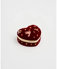 Fable England Women's Velvet Embroidered Heart Jewellery Box