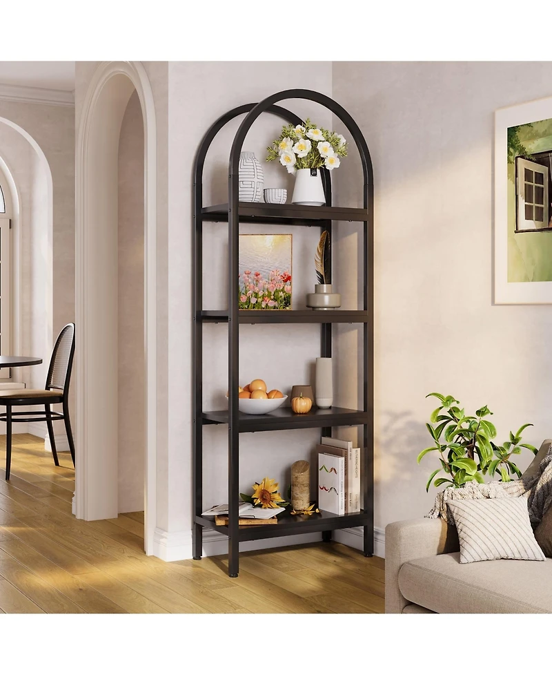 Slickblue 4-Tier Bookcase Shelf with Arched Design for Books and Decor