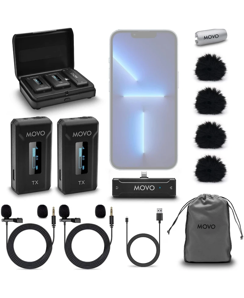 Movo Wmx-2-l-duo Dual Wireless Lavalier Microphone with Charging Case for iPhone 14 and below