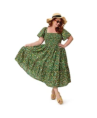Unique Vintage Plus Smocked Bodice Midi Dress