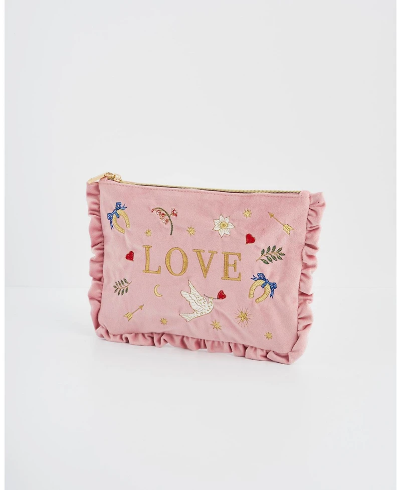 Fable England Women's Love Velvet Embroidered Pouch