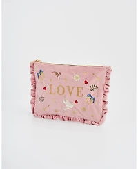 Fable England Women's Love Velvet Embroidered Pouch