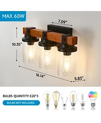 Midola 3-Light And Wooden Wall Lamps With Glass Shades(No Bulbs) for Bathroom Or Bedroom