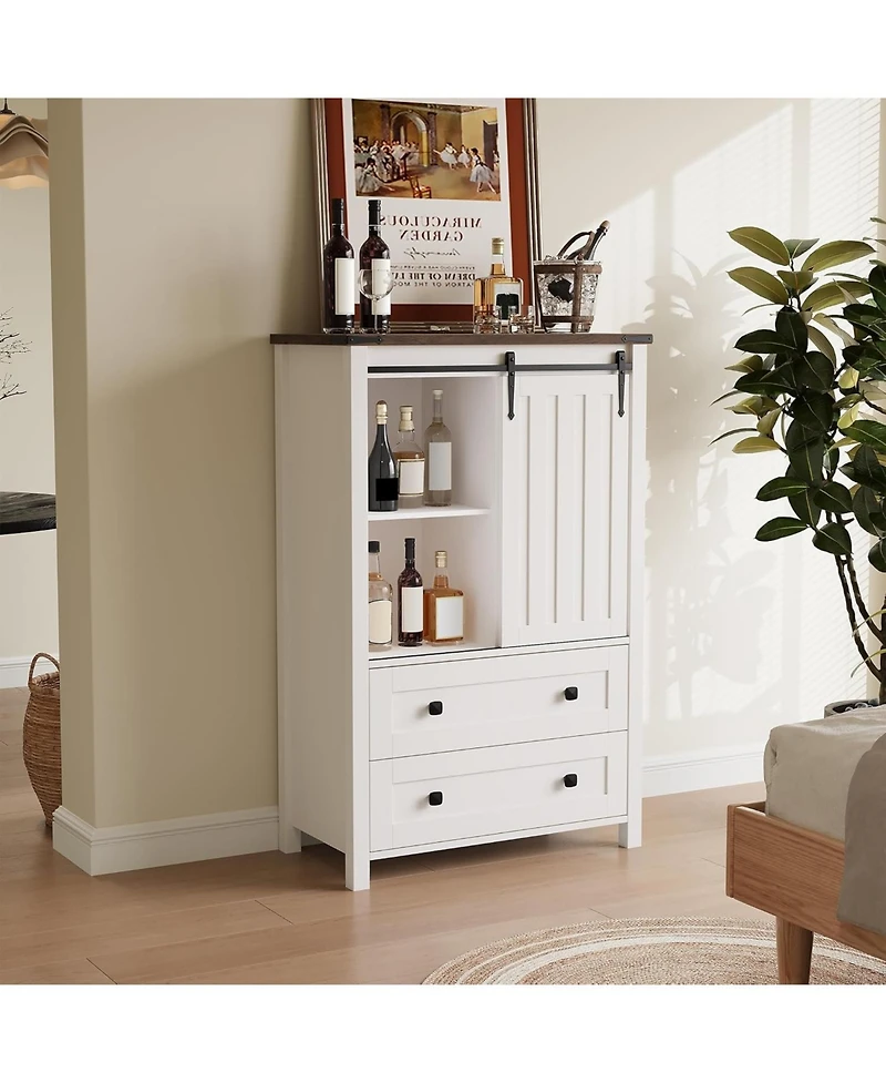 gaomon 5-Drawer Farmhouse Dresser With Barn Door And Shelves, Tall Chest