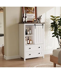 gaomon 5-Drawer Farmhouse Dresser With Barn Door And Shelves, Tall Chest