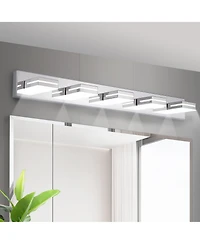 Busdays Modern Chrome Led Vanity Light 5 Lights Wall Sconce for Bathroom Mirror Sleek Minimalist Design Easy to Install