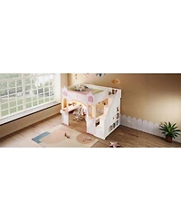 Streamdale Furniture Full Size Wood Castle Loft Bed with Storage, Desk, and Led Lights