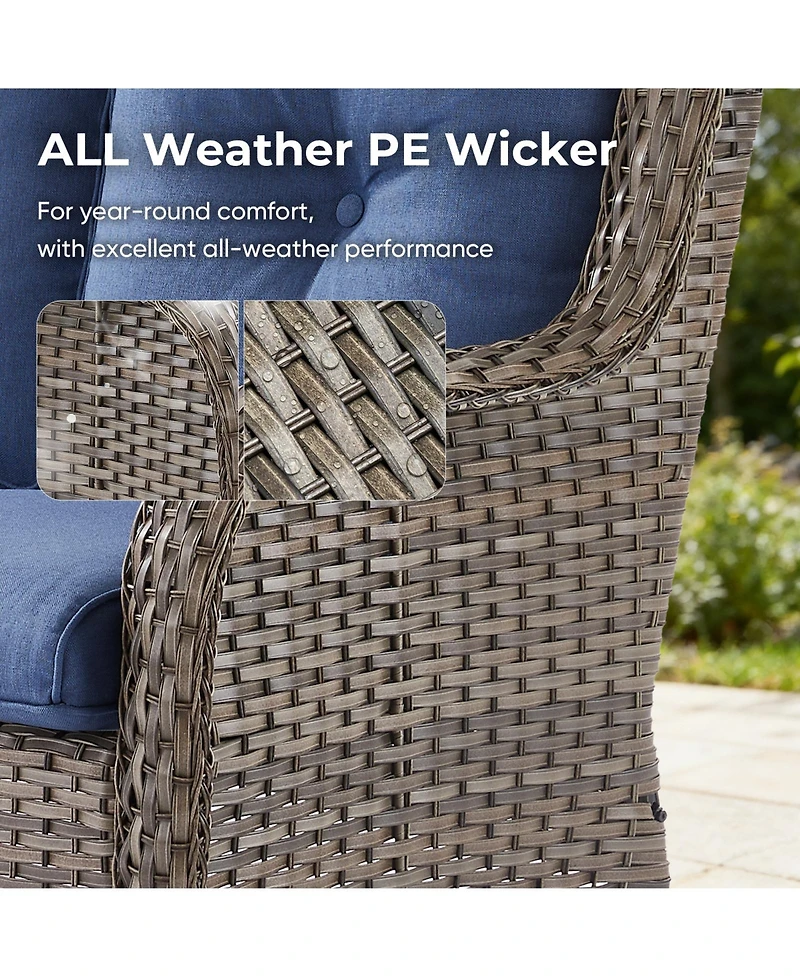 Pocassy 5-Pieces Patio Furniture Set, Outdoor Wicker Sofa Couch with Chairs Ottomans Red Cushions, All Weather High Back Modern Conversation Set