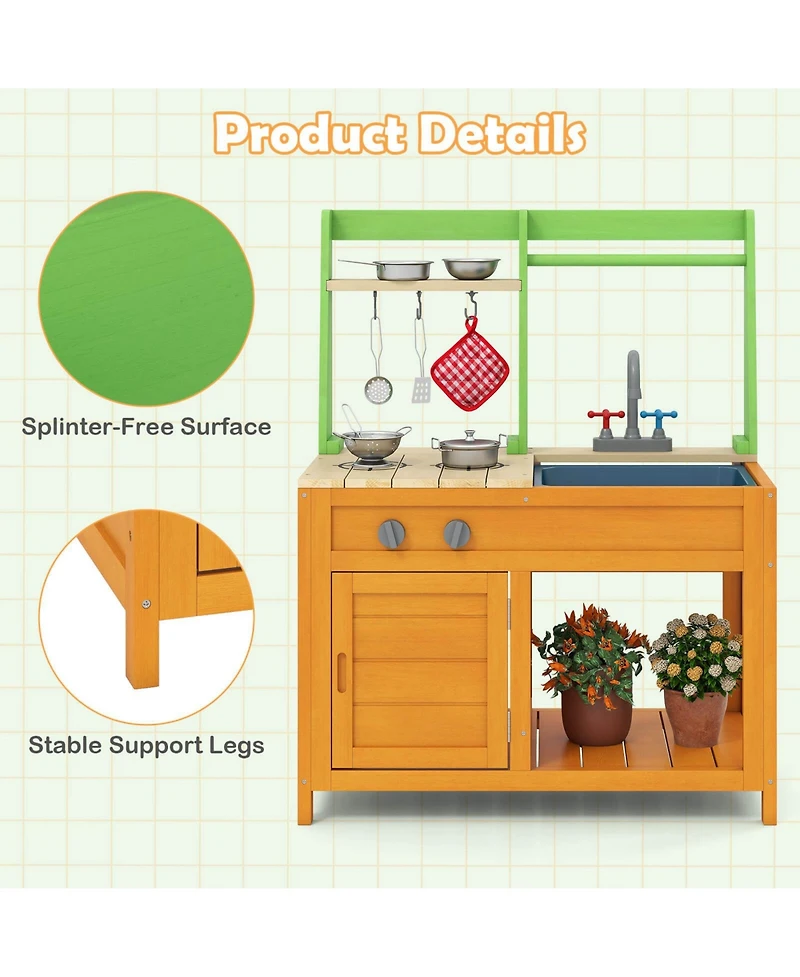 Costway Mud Kitchen for Kids with Realistic Stoves Faucet Sink Oven and Cookware Accessories