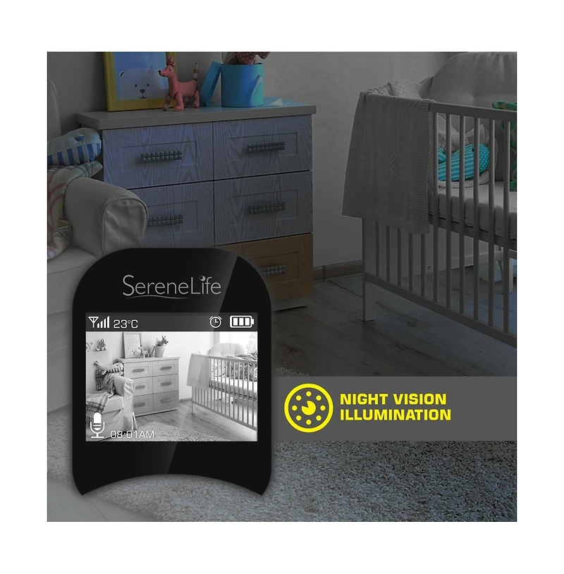 SereneLife Video Baby Monitor Dual System w/ Temperature Thermometer Sleep Camera, Dedicated 2" Digital Color Screen