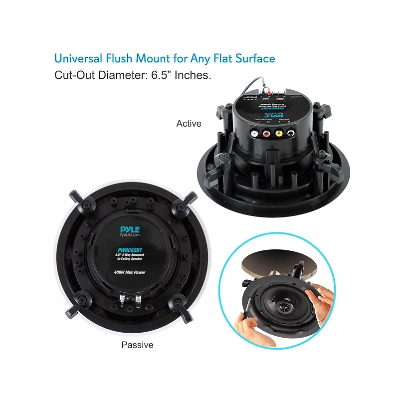 Pyle Ceiling and Wall Mount Speaker - Wireless Bluetooth 6.5" Dual 2-Way Audio Stereo Sound Subwoofer Kit w/ 300 Watts,