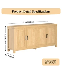 homfan Modern Farmhouse Credenza Sideboard, Fluted Doors and Adjustable Shelves with Cable Management for Dining, Kitchen, Living Room Storage