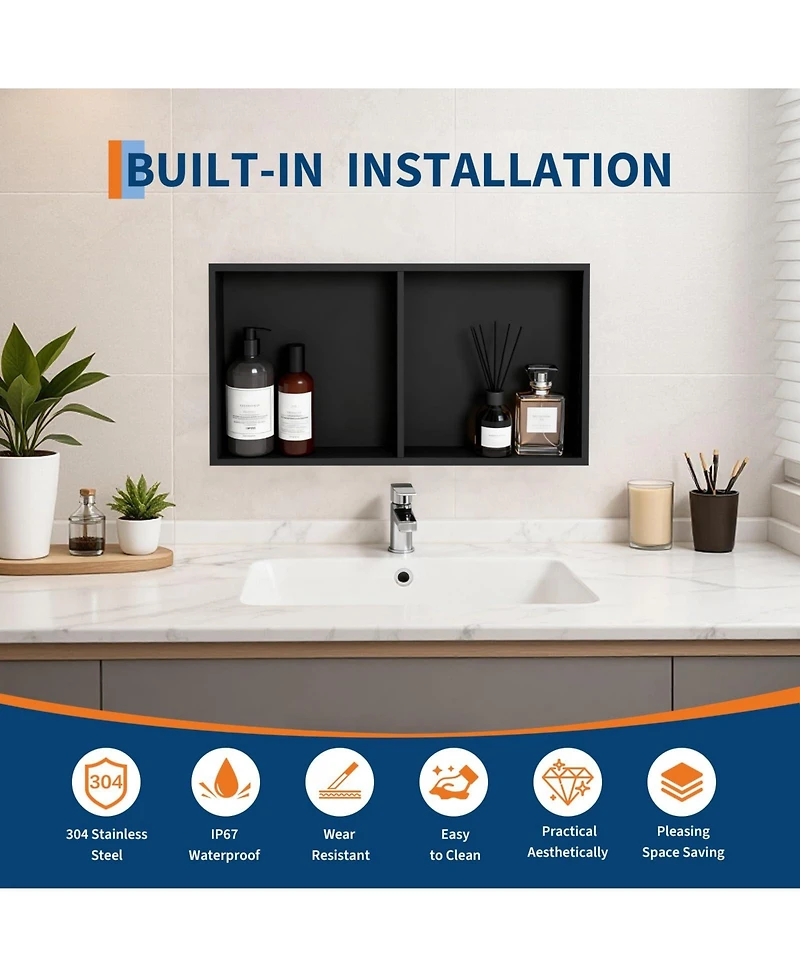 gaomon Recessed Shower Niche Double Tier Bathroom Wall Shelf 304 Stainless Steel Storage