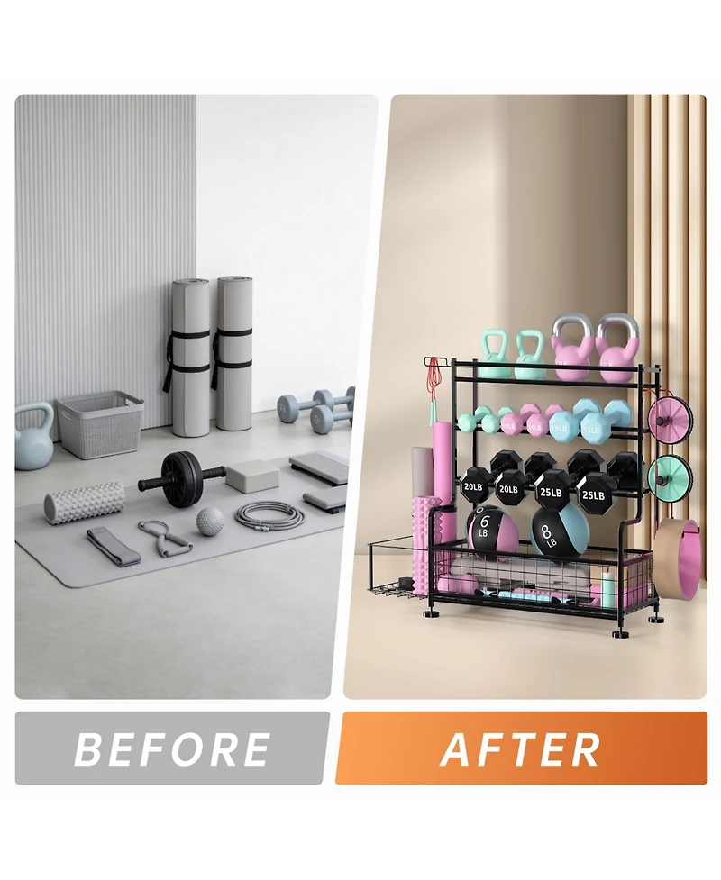 gaomon Dumbbell Rack Stand, Weight Rack with Hooks, Storage for Kettlebells and Yoga Mat, 350 lbs, for Home Gym