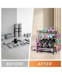 gaomon Dumbbell Rack Stand, Weight Rack with Hooks, Storage for Kettlebells and Yoga Mat, 350 lbs, for Home Gym