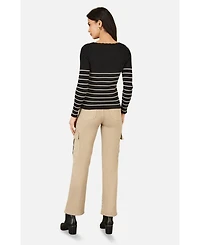 Yumi Women's Button Detail Long Sleeve Rib Knit Top