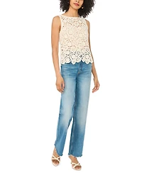 1.state Women's Crewneck Sleeveless Crochet Shell Tank Top