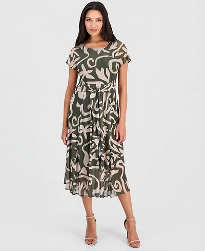 Robbie Bee Women's Printed Tie-Front Dolman-Sleeve Dress