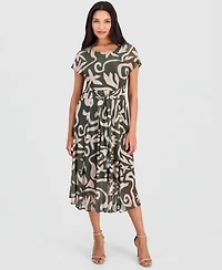Robbie Bee Women's Printed Tie-Front Dolman-Sleeve Dress