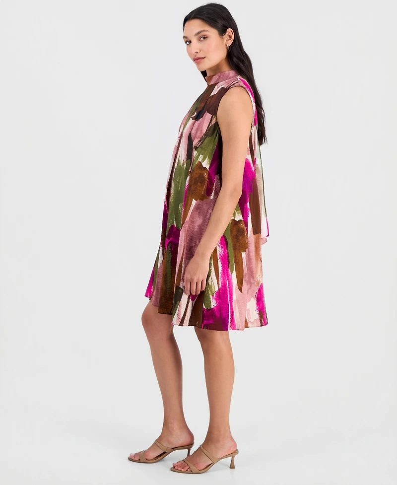 Robbie Bee Women's Printed Mock-Neck Sleeveless A-Line Dress