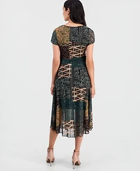 Robbie Bee Women's Printed Tie-Front Midi Dress