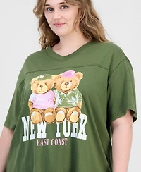Rebellious One Trendy Plus Size New York Bear Graphic Varsity Boyfriend T-Shirt