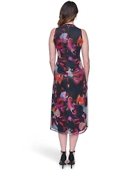 Vince Camuto Women's Printed Mesh Shirred Midi Dress