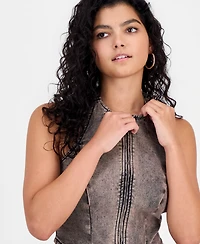 Bar Iii Women's Dirty Denim Halter-Neck Top, Macy's Exclusive