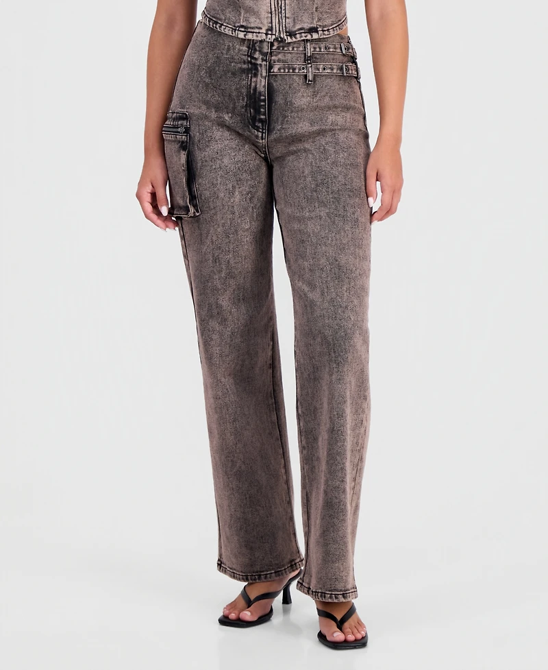 Bar Iii Women's Dirty Denim High-Rise Straight Jeans, Macy's Exclusive