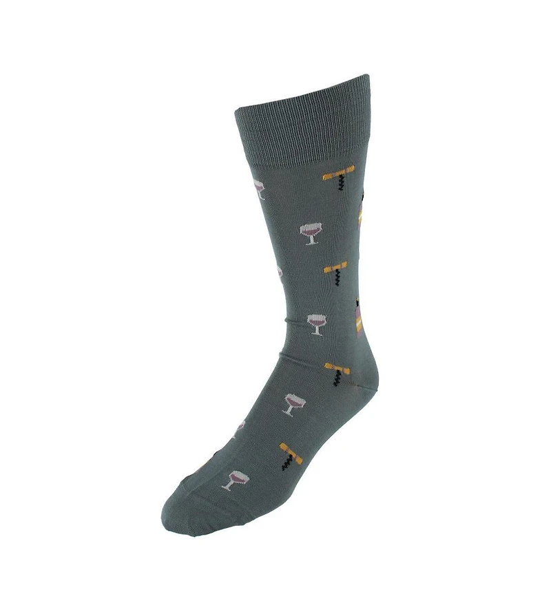 Trafalgar Men's I'll Drink to That Wine Glass and Bottle Novelty Mid Calf Mercerized Cotton Sock (1 Pair)