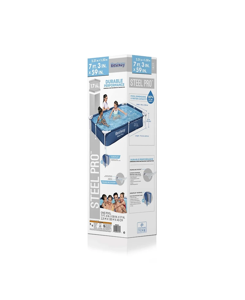 Bestway Steel Pro 87" x 59" x 17" Rectangular Above Ground Outdoor Swimming Pool